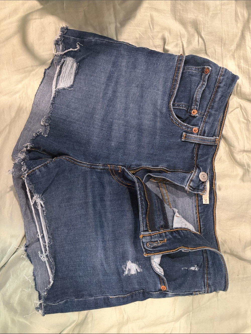 Levi's Distressed Dark Blue Denim Shorts